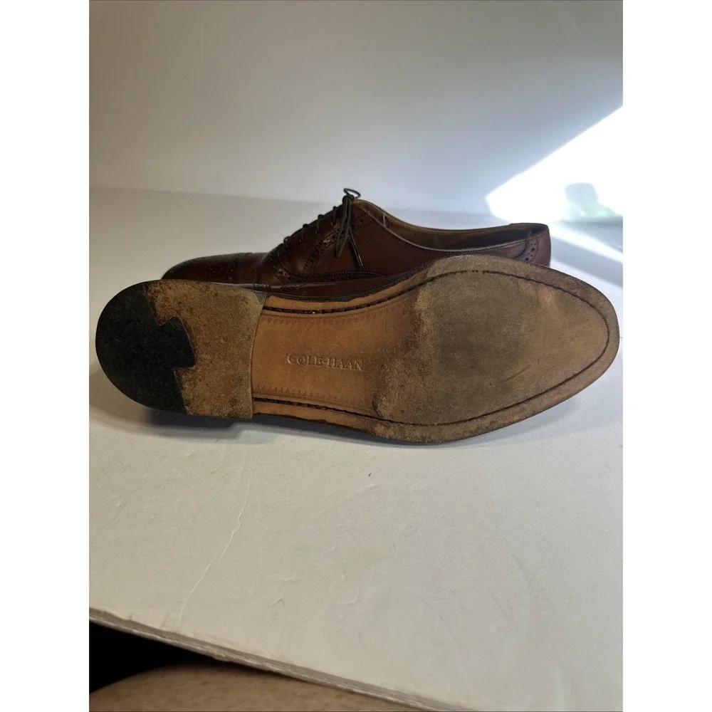 Cole Haan Wingtip Oxford Men's 10.5 D Cognac Brown Leather Dress Shoes